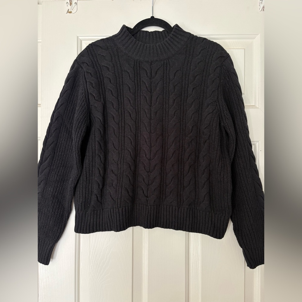 Pact Black Cable Knit Sweater Large organic cotton NWOT - Picture 2 of 4